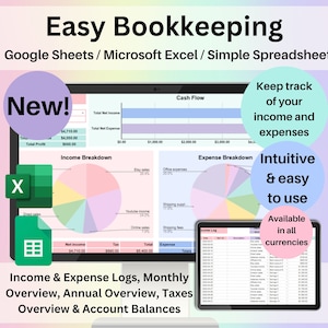 Small Business Bookkeeping Spreadsheet Google Sheets Excel Template Digital Income Expense Tracker Account Balance Financial Sales Overview