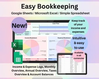 Small Business Bookkeeping Spreadsheet Google Sheets Excel Template Digital Income Expense Tracker Account Balance Financial Sales Overview