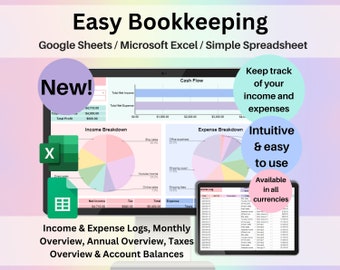 Small Business Bookkeeping Spreadsheet Google Sheets & Excel | Income and Expense Tracker, Accounting Template, Finance Planner
