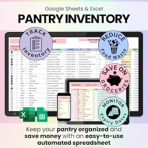 Pantry Inventory Spreadsheet Google Sheets & Excel | Food Storage Tracker, Freezer and Fridge Organizer, Kitchen Inventory List