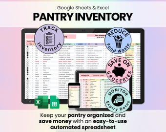 Pantry Inventory Spreadsheet Google Sheets & Excel | Food Storage Tracker, Freezer and Fridge Organizer, Kitchen Inventory List