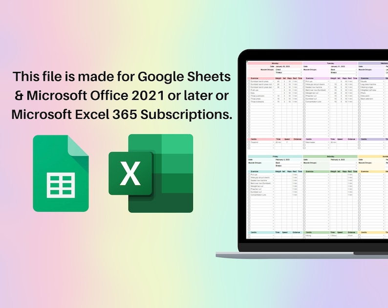 Planificateur d'entraînements, feuille de calcul Google Sheets, outil de suivi des exercices Excel, liste de contrôle pour la salle de sport, modèle de remise en forme, haltérophilie, musculation, Pilates image 9