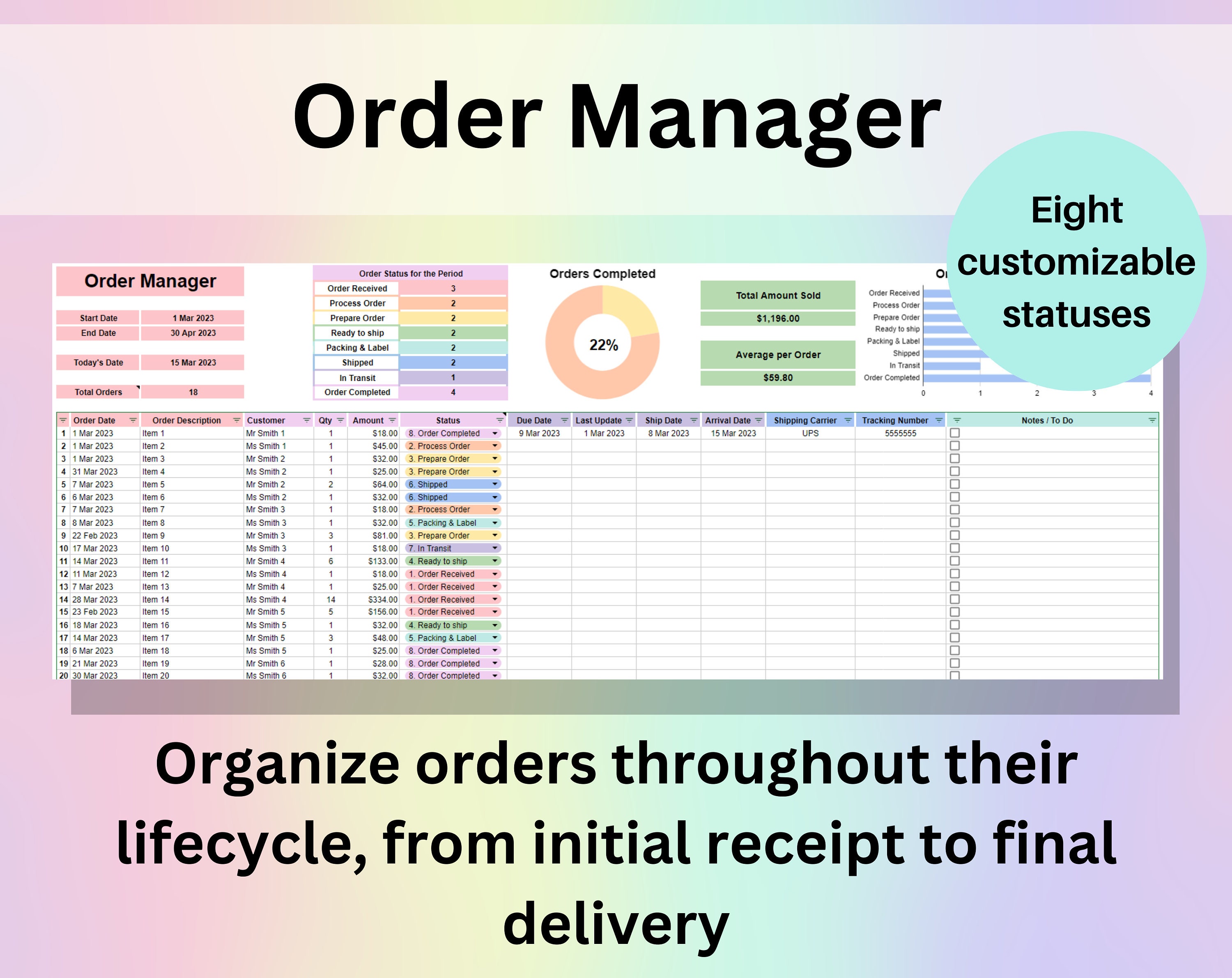 Order Spreadsheet Example Order Tracker Spreadsheet Google Sheets & Excel | Small Business Sales ...
