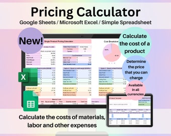 Product Pricing Calculator Google Sheets Excel Template Small Business Spreadsheet Single & Multiple Product Profit Margin Markup Break Even