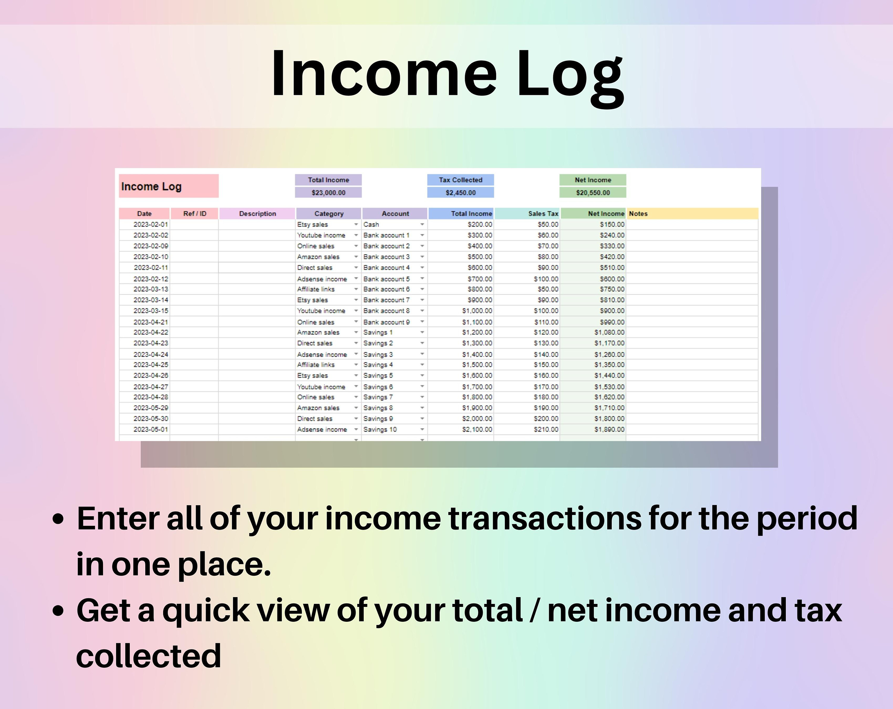 Small Business Bookkeeping Spreadsheet Google Sheets & Excel | Income ...