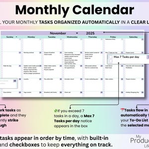 Checkbox Calendar Example To-do List Spreadsheet Google Sheets & Excel | Task Tracker Template ...