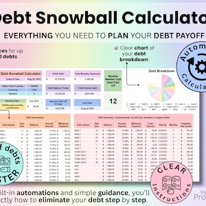 Debt snowball calculator showing balances, payments, and payoff progress over time.