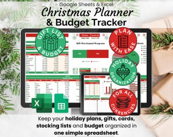 Christmas Planner & Budget Spreadsheet Google Sheets Excel Template Digital Gift Tracker Holiday Expense Stocking Card Organizer Calendar