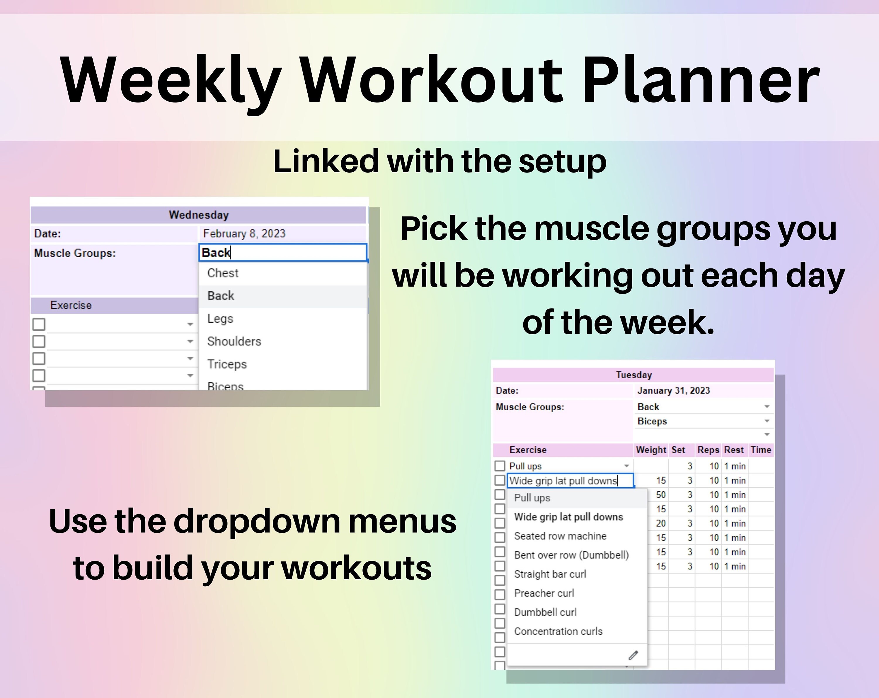 Workout Planner Spreadsheet Google Sheets Digital Exercise Etsy Australia