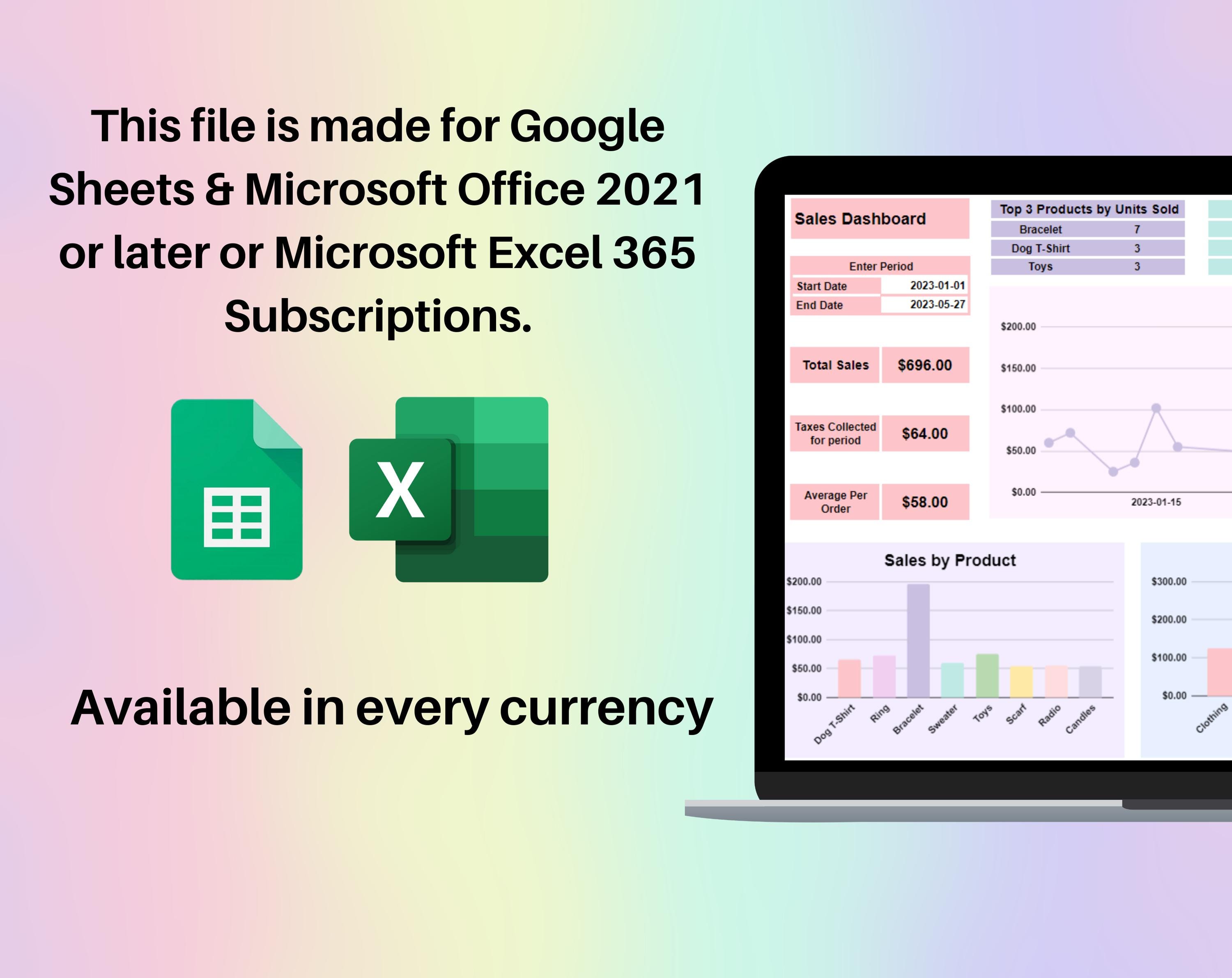 Sales Dashboard Spreadsheet Google Sheets & Excel | Small Business ...