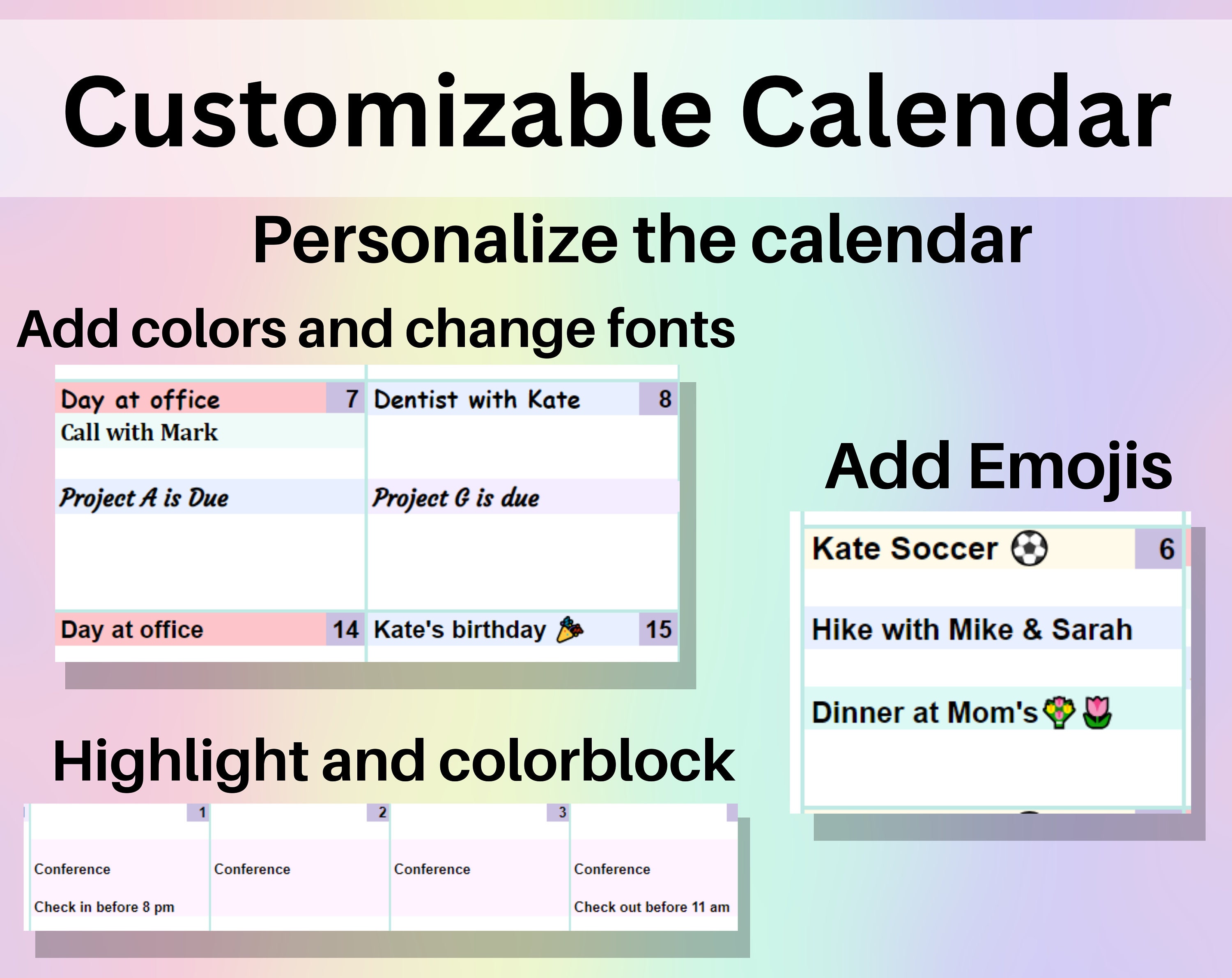 Editable Monthly Calendar Google Sheets Excel Spreadsheet - Etsy