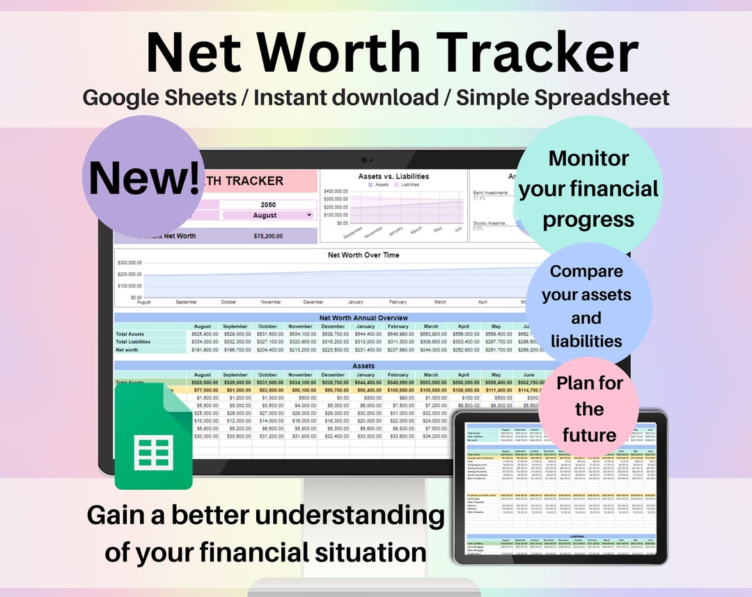 Net Worth Tracker Spreadsheet Google Sheets Template Digital Net Worth ...