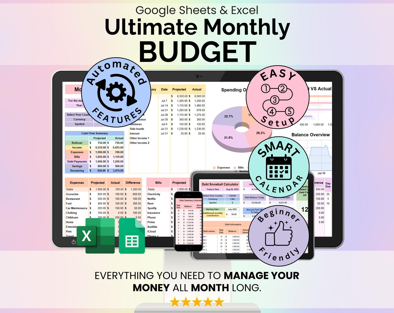 Ultimate Monthly Budget Spreadsheet Google Sheets Excel Template ...