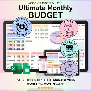 Ultimate Monthly Budget Spreadsheet Google Sheets Excel Template Digital Financial Planner Debt Snowball Sinking Fund Subscription Tracker