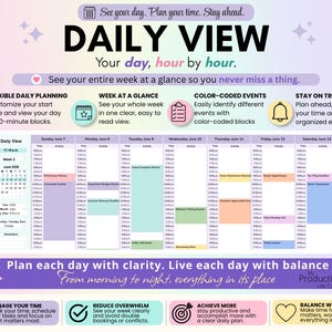 Weekly planner displaying scheduled tasks across the week with hourly time blocks. Designed to help users organize workloads, manage appointments, and visualize their upcoming schedule.