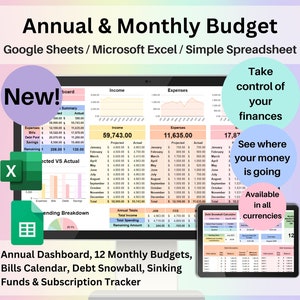 Jährliche & Monatliche Budget Tabelle Google Sheets Excel Vorlage Finanzplaner Verschuldung Schneeball Untergang Mittel Abonnement Tracker Einkommen