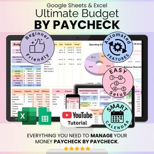 Ultimate Budget by Paycheck Spreadsheet Google Sheets & Excel | Paycheck Budgeting Planner, Bills, Savings, Debt Tracker