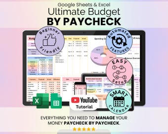 Ultimate Budget by Paycheck Spreadsheet Google Sheets & Excel | Paycheck Budgeting Planner, Bills, Savings, Debt Tracker