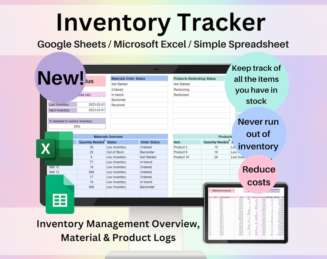 Inventory Tracker Spreadsheet Google Sheets & Excel | Small Business ...