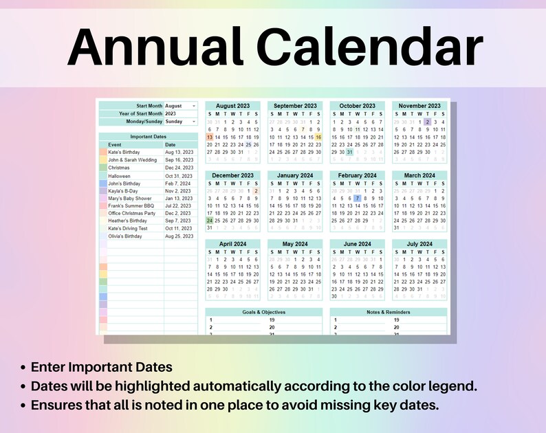 Editable Monthly Calendar Google Sheets Excel Spreadsheet Etsy