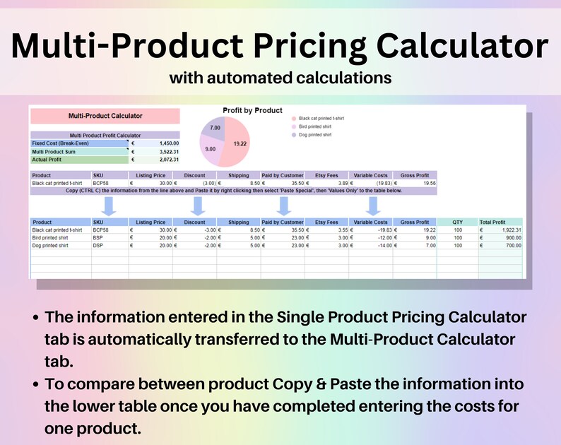 Etsy Fees & Profit Calculator Product Pricing Excel Google Sheets Template Automated Small Business Spreadsheet Single Multiple Item Markup image 4