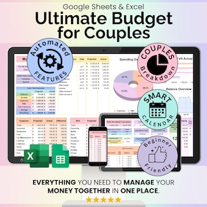 Ultiem budget voor stellen Spreadsheet Google Spreadsheets en Excel | Twee-inkomensplanner, gedeelde rekeningen, sparen en schulden bijhouden