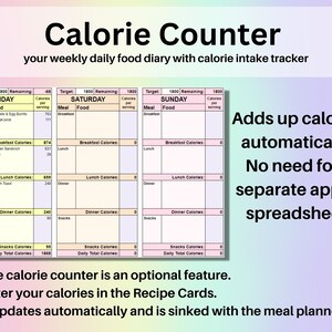 Weekly Meal Planner Spreadsheet Google Sheets Recipe Builder - Etsy