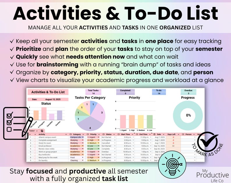 To-Do List tab with tasks organized by priority, including personal and school tasks.