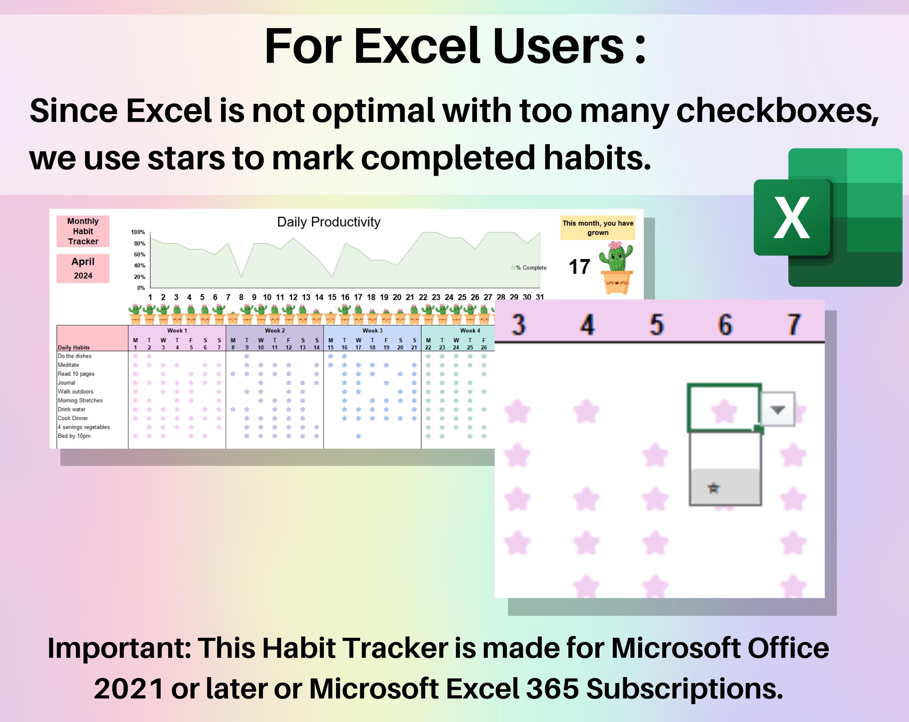 Habit Tracker Spreadsheet Google Sheets & Excel Daily Weekly Monthly ...