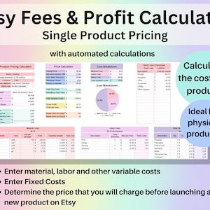 Etsy Fees & Profit Calculator Product Pricing Excel Google Sheets Template Automated Small Business Spreadsheet Single Multiple Item Markup image 2