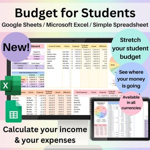 Budget for Students Spreadsheet Google Sheets Excel Template Digital Academic Financial Planner College University Finance Tracker Worksheet