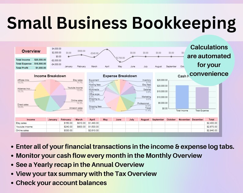 Small Business Bookkeeping Spreadsheet Google Sheets Excel - Etsy