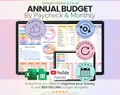 Annual Budget By Paycheck & Monthly Spreadsheet Google Sheets and Excel Financial Planner Template Monthly Income, Expense and Bill Tracker