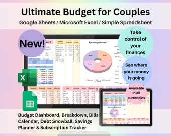 Ultimate Couples Budget Spreadsheet Google Sheets & Excel | Dual Income Planner, Shared Bills, Savings and Debt Tracker