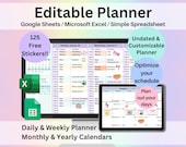 Editable Planner Spreadsheet Google Sheets & Excel | Daily, Weekly, Monthly, Yearly Agenda, Customizable Digital Template
