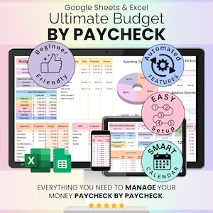 Ultimate Budget by Paycheck Spreadsheet Google Sheets & Excel | Paycheck Budgeting Planner, Bills, Savings, Debt Tracker