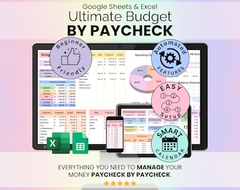 Ultimate Budget by Paycheck Spreadsheet Google Sheets & Excel | Paycheck Budgeting Planner, Bills, Savings, Debt Tracker
