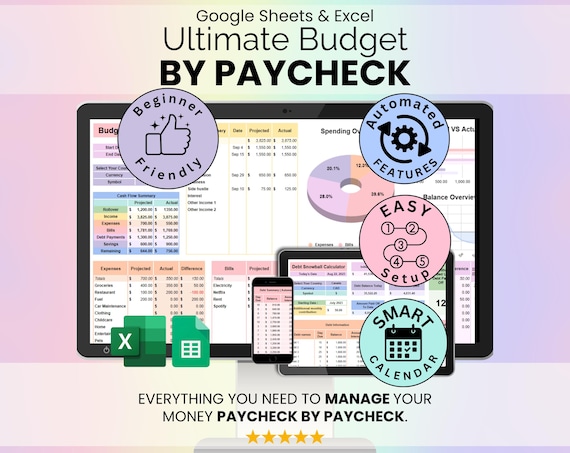 Ultimate Budget by Paycheck Spreadsheet Google Sheets & Excel | Paycheck Budgeting Planner, Bills, Savings, Debt Tracker