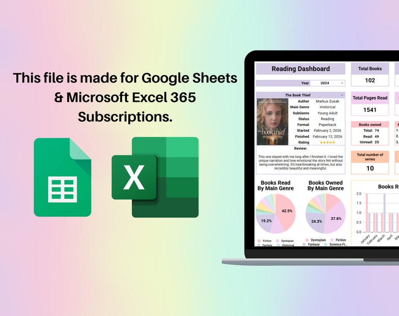 Book Tracker Spreadsheet Google Sheets & Excel | Reading List, TBR Log, Book Series Tracker, Digital Reading Planner, Reading Habit Tracker image 16