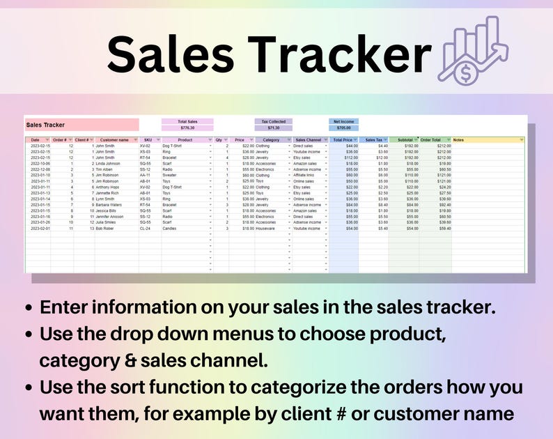 Sales Dashboard Spreadsheet Google Sheets & Excel | Small Business ...