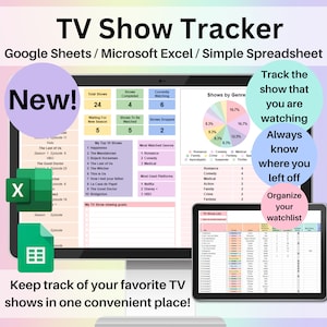 TV Show Tracker Spreadsheet Google Sheets Excel Television Series Tracker Dashboard To be Watched Title Watch Schedule Sitcom List Tracker