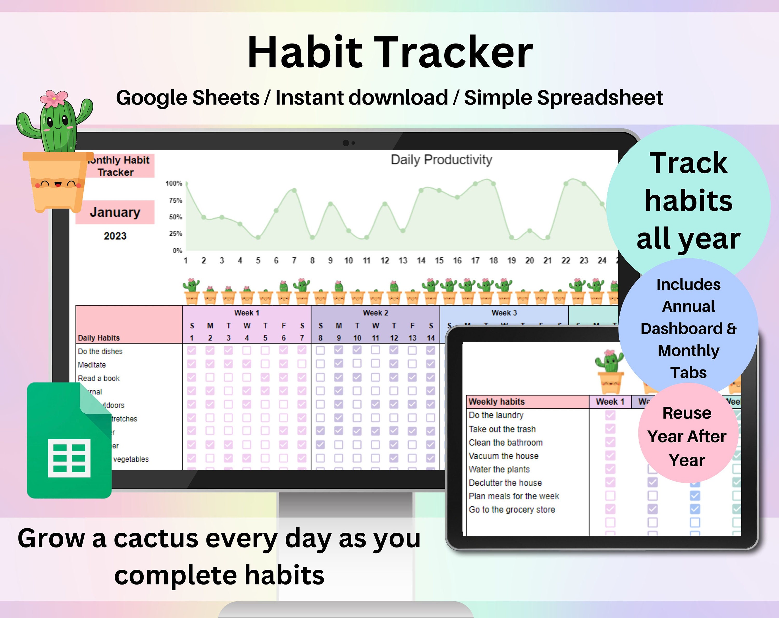 Habit Tracker Spreadsheet Google Sheets Daily Weekly Monthly - Etsy Canada