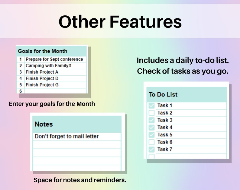 Editable Monthly Calendar Google Sheets Excel Spreadsheet Etsy