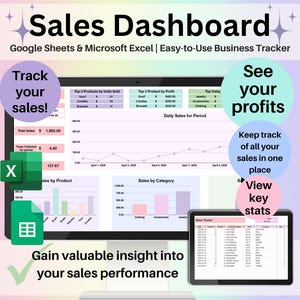 Sales Dashboard Google Sheets & Excel Vorlage | Business Sales Tracker, Umsatz-Dashboard, Profit-Tracker-Arbeitsblatt, Verkaufsdaten-Tracker