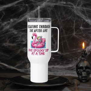 40oz 25 oz Halloween Tumbler – Stainless Steel Skeleton Flamingo Cup – Spooky Flamingo Coffee Travel Mug – Funny Halloween Party Gift