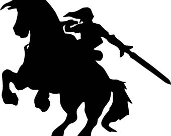 Forest Hero and Steed Battle Pose (SVG and PNG) | Sword Raised Silhouette Cut File for Cricut and Silhouette | Instant Download