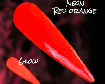 Neon Red Orange glow dip powder, neon dip powder for nails, glow dip powder, kandedips