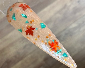 Fall Foilage, fall dip powder for nails, fall leaf glitter mix dip powder, kandedips