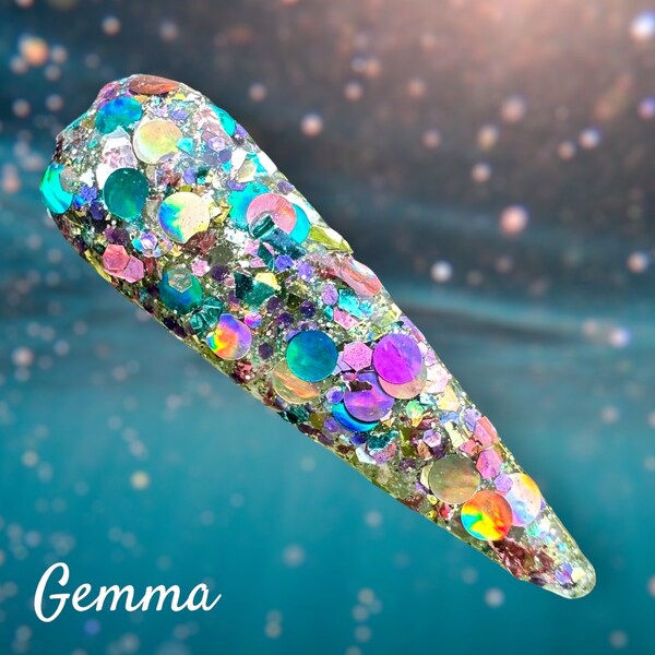 Gemma dip powder for nails, pink, gold and green chunky glitter mix dip, circle glitter dip powder, Kande Dips