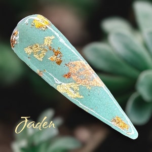 Jaden dip powder, foil dip powder, dip powder with foils, jade green dip powder